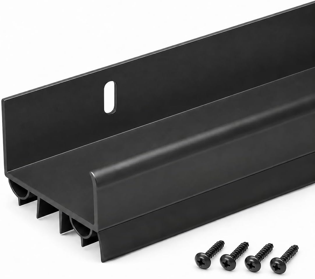 4 FT (48") PVC Slide-On Door Bottom | Adjustable Plastic Weatherstrip Door Bottom with Drip Cap | for 1 3/4” Doors | Black | Fits Gaps 3/8” to 7/8” | Made in The USA - Image 1