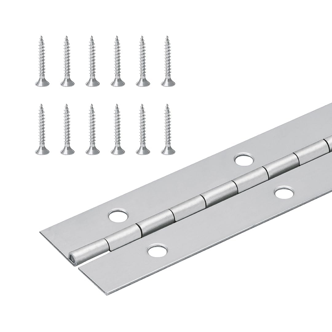 Version 1.0.0 1 1/2" 304 Stainless Steel Continuous Hinge/Piano Hinge - 72" Long | Heavy Duty .037" Gauge | Polished Finish | Pre-Drilled Holes & Stainless Steel Screws Included | - Image 1