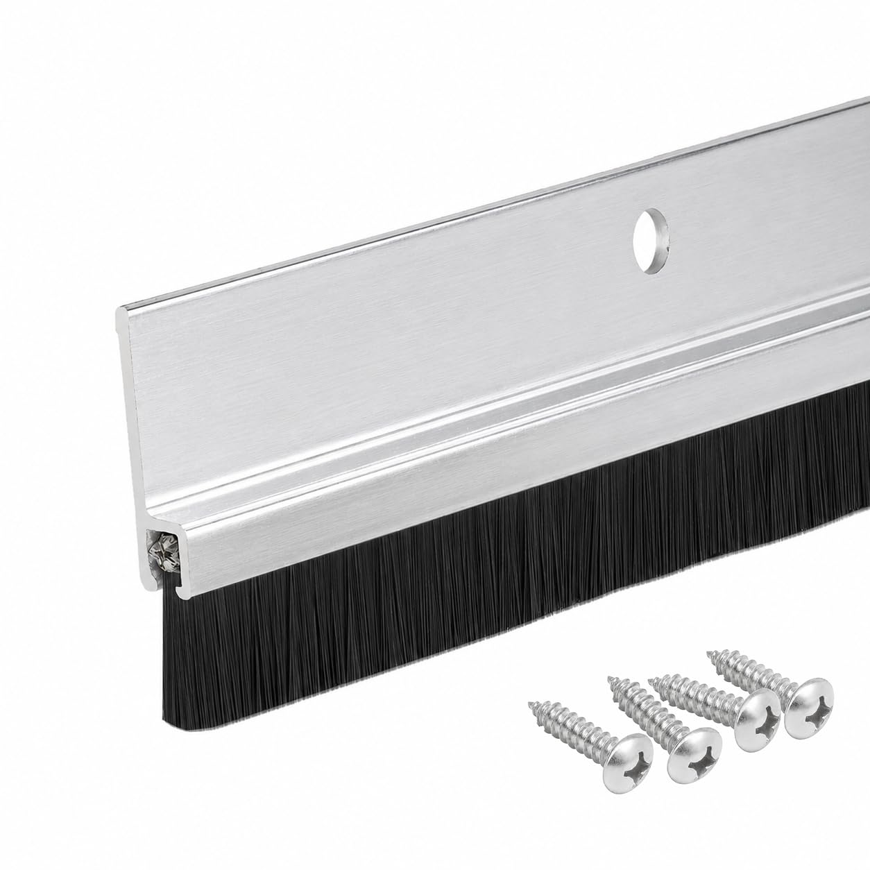Version 1.0.0 Door Sweep – Aluminum & Brush | Brush Sweeps for Gaps Up to 1” | Aluminum Trim with Black Brush | 4 Feet | 3/4" Brush | Fill Gaps & Keep Unwanted Debris Out (48" Long) - Image 1