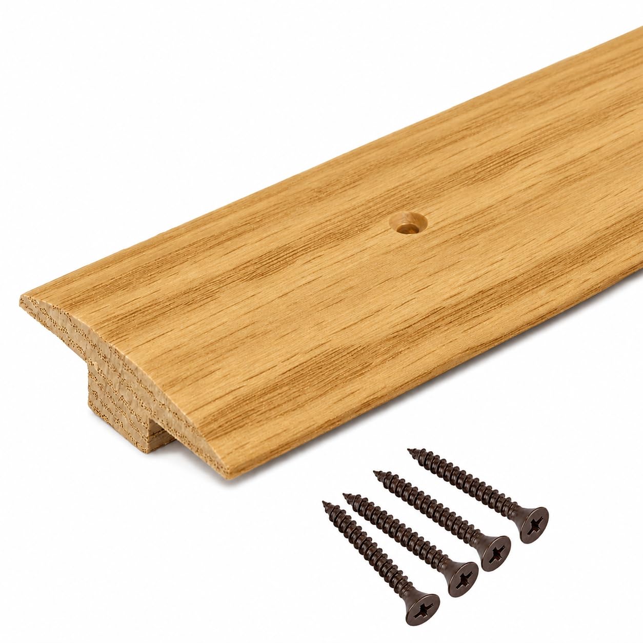 Version 1.0.0 2" Wide Oak T-Molding – 5/8" High Prefinished Threshold Strip with Light Stain and Protective Top Coat | Solid Wood Floor Transition for Equal Height Floors | (3 FT Long) - Image 1