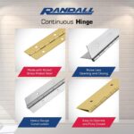 2', 3', 4', or 6' Lengths Nickel or Brass Plated 1 1/16" Continuous Hinge/Piano Hinge (Brass Plated, 4 FT) - Image 3
