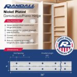 36" Long - 2" Continuous Piano Hinge, Nickel Plated, 3 FT, .040" Heavy Gauge, Pre-Drilled Holes & Screws Included, - Image 2