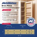 72" Long - 2" Continuous Piano Hinge, Brass Plated, 6 FT, .040" Heavy Gauge, Pre-Drilled Holes & Screws Included, - Image 2