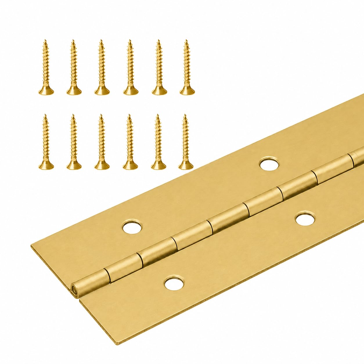 Version 1.0.0 36" Long - 2" Continuous Piano Hinge, Brass Plated, 3 FT, .040" Heavy Gauge, Pre-Drilled Holes & Screws Included, - Image 1