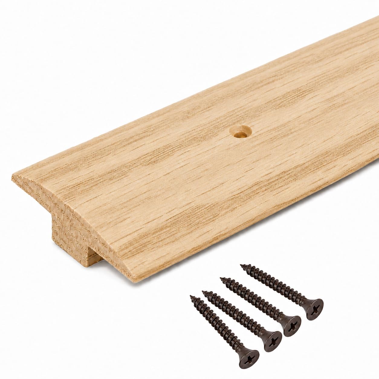 Version 1.0.0 2" Unfinished Oak T-Molding – 5/8" High | 3 FT Solid Oak Tee Molding Strip | Pre-Drilled with Nails Included | Floor Transition Strip for Equal Height Floors | (3 FT) - Image 1