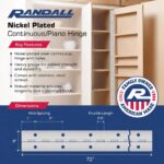 72" Long - 2" Continuous Piano Hinge, Nickel Plated, 6 FT, .040" Heavy Gauge, Pre-Drilled Holes & Screws Included, - Image 2