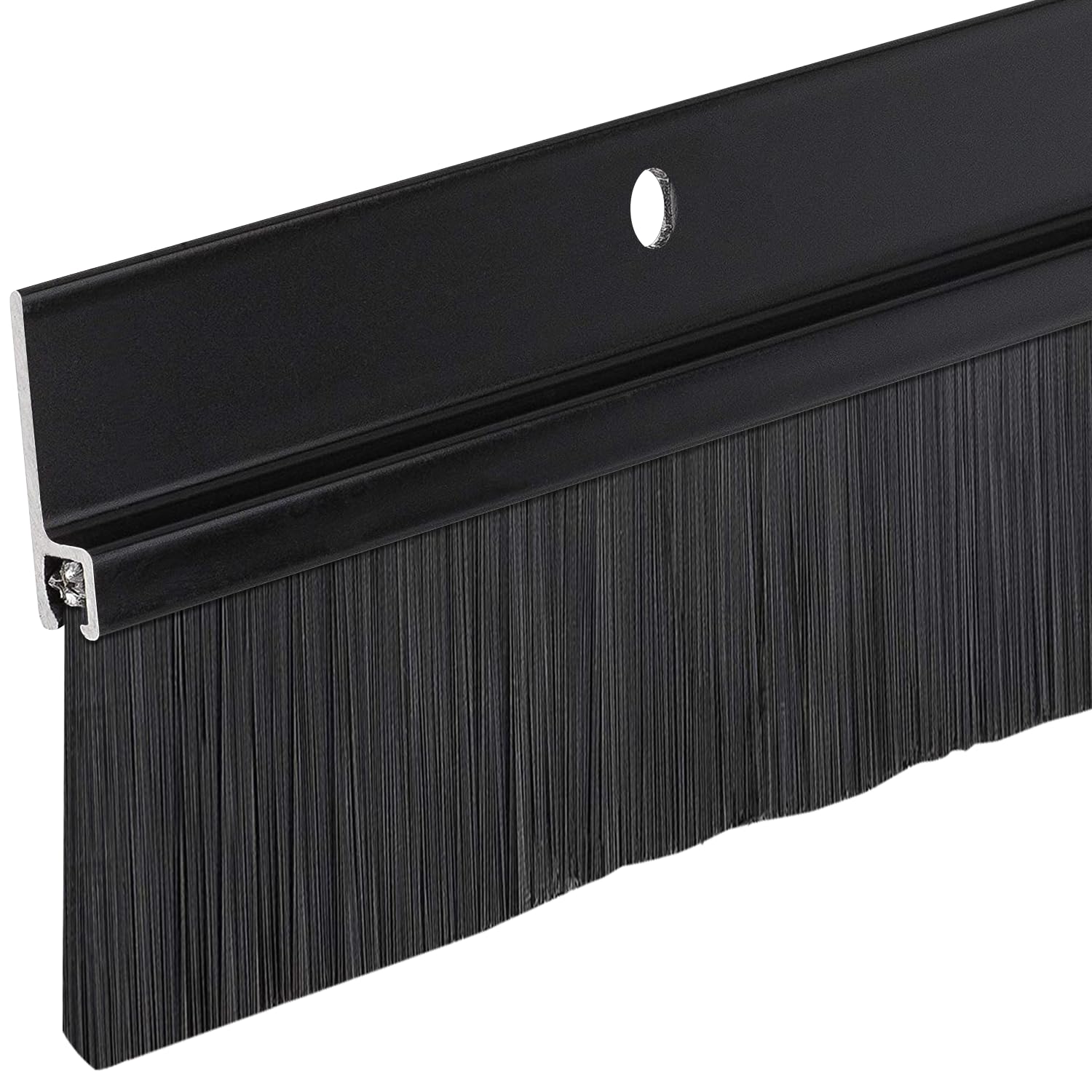 Version 1.0.0 Black Aluminum & Long-Brush Door Sweep – 3 ft (36″) – Seals Gaps Up to 2″ – Pre-Drilled with Color-Matched Screws – All-USA Made Weatherseal for Doors, Garage, Exterior & Interior - Image 1