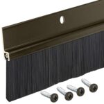 3 FT Brown Aluminum Door Sweep with Black Brush Seal | Fills Gaps Up to 1 1/2” | Pre-Drilled with Matching Color Screws Included | Draft Stopper, Dust & Debris Blocker |