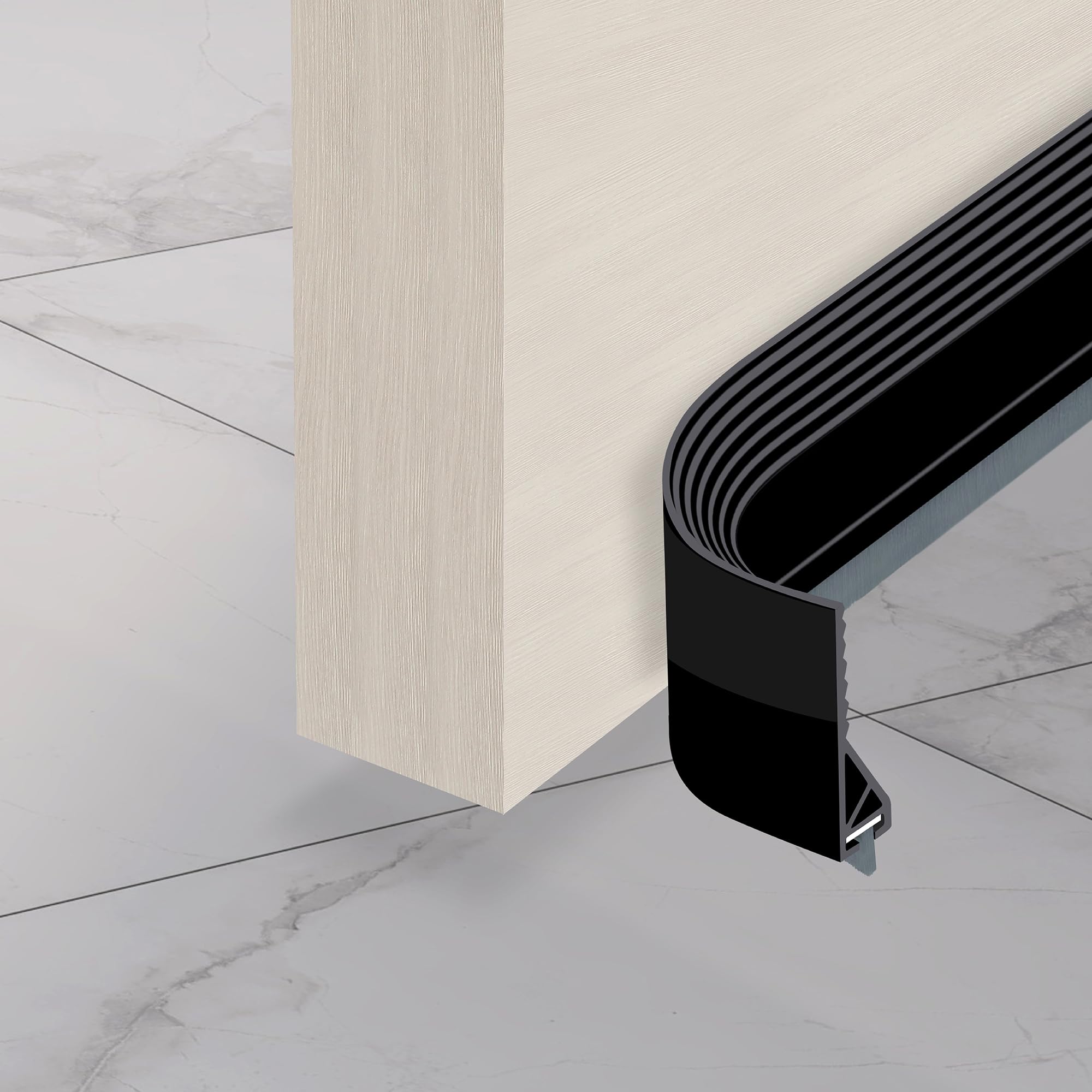 Version 1.0.0 Adhesive Backed Door Draft Stopper – Self Stick PVC Brush Under Door Sweep | Noise & Air Insulation Weather Stripping Door Seal | Indoor & Outdoor Use | 2" W x 39" L (Black) - Image 1