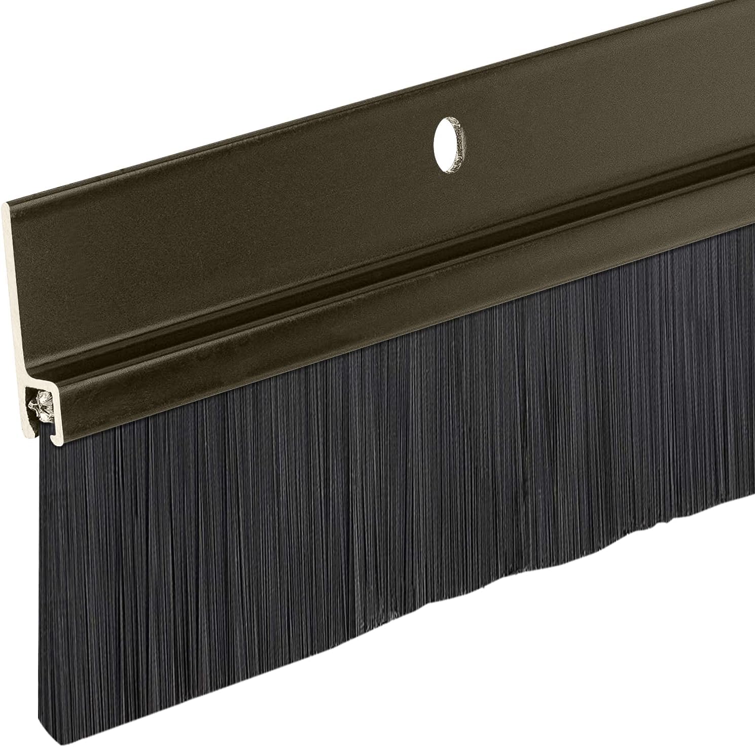 Version 1.0.0 Heavy Duty Brush Door Sweep – 48" Long Brown Draft Stopper | Aluminum Holder with 2" Polypropylene Bristles | Weather Stripping Door Bottom Seal for Exterior & Interior Doors - Image 1
