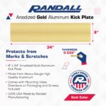 Randall Manufacturing Co., Inc | Brass Plated Kick Plate | 8” x 34” | Heavy Gauge Aluminum | Bright Gold Finish | Mounting Holes & Screws Included for Installation | Protects from Marks & Scratches - Image 2