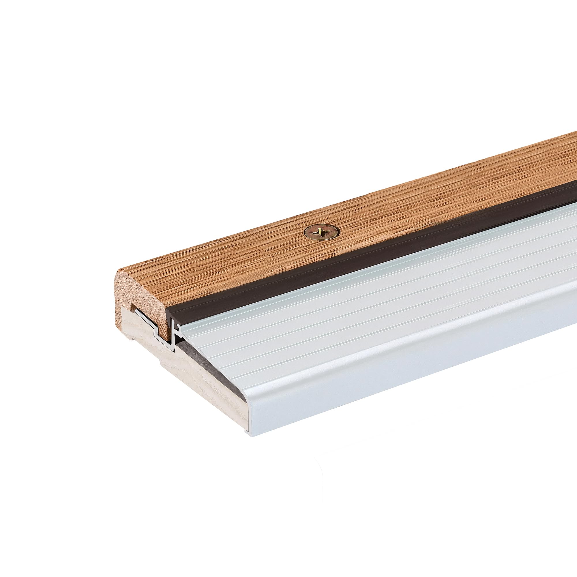 Version 1.0.0 Oak & Aluminum Adjustable Threshold 3 5/8" Wide Adjustable from 1 1/8" to 1 1/2" High (36" Long Silver) - Image 1