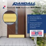 Randall Manufacturing Co., Inc | Brass Plated Kick Plate | 8” x 34” | Heavy Gauge Aluminum | Bright Gold Finish | Mounting Holes & Screws Included for Installation | Protects from Marks & Scratches - Image 3