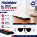36" PVC Double Bubble Seal Self Adhesive Door Bottom, Stick-On Under Door Draft Stopper, Door Sweep Replacement for 1-3/4" to 2" Doors, Seals Gaps up to 1/2" (Black) - Image 2