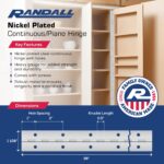 2', 3', 4', or 6' Lengths Nickel or Brass Plated 1 1/16" Continuous Hinge/Piano Hinge (Nickel Plated, 3 FT) - Image 2