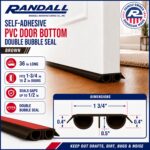 Randall Manufacturing 36" PVC Double Bubble Seal Self Adhesive Door Bottom, Stick-On Under Door Draft Stopper, Door Sweep Replacement for 1-3/4" to 2" Doors, Seals Gaps up to 1/2" (Brown) - Image 2