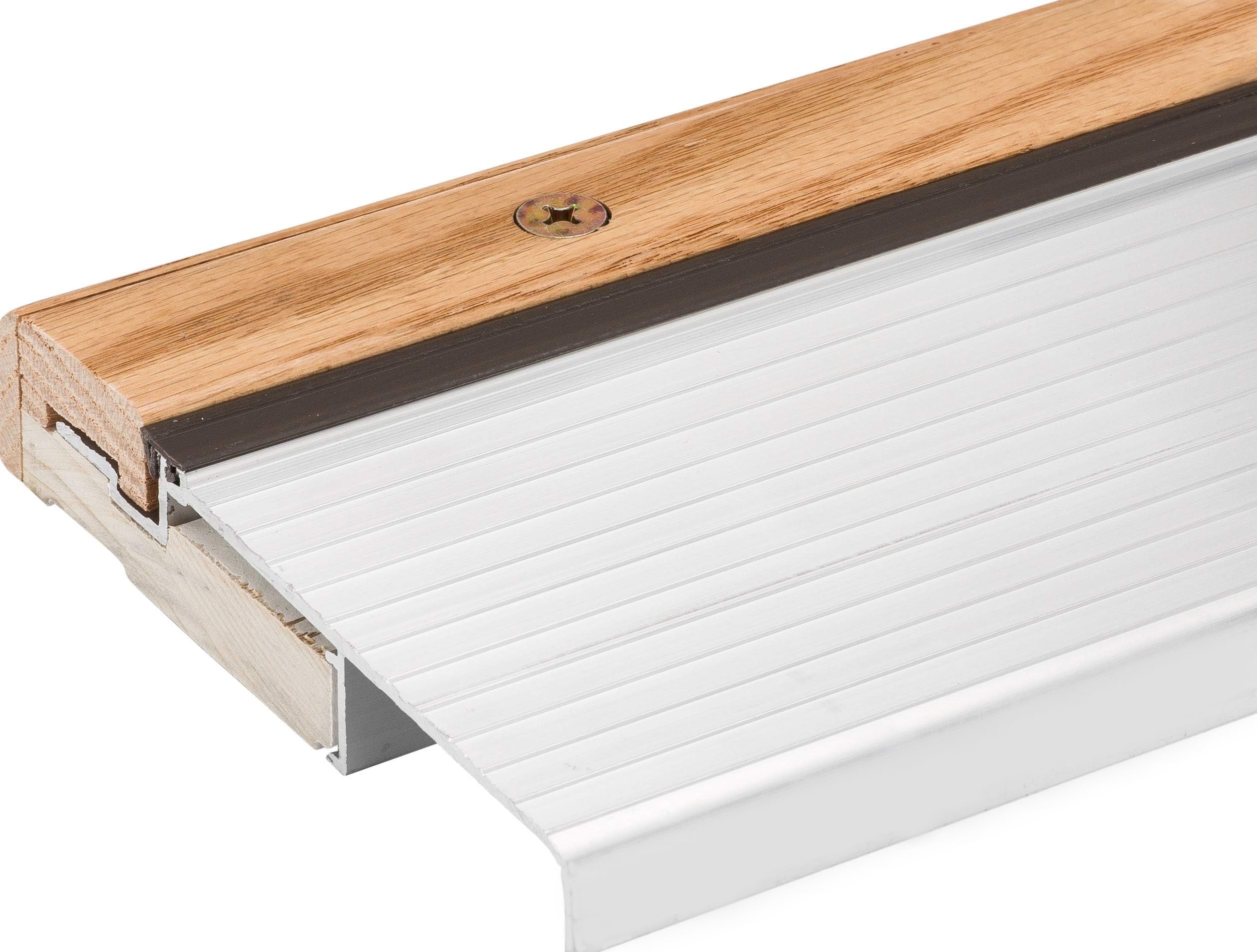 Version 1.0.0 Randall Manufacturing Co., Inc | Threshold | Oak & Aluminum Adjustable Sill with Plastic Base | 5 3/4” Wide | 4 Feet Long | Adjusts from 1 1/8” to 1 1/2” High | Silver Aluminum | Primed Wood - Image 1