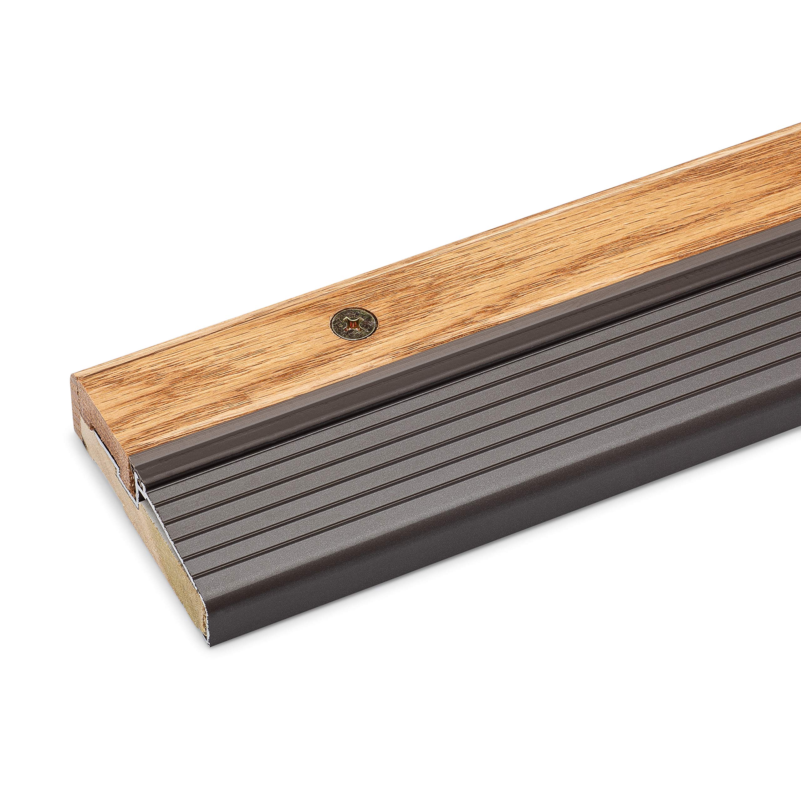 Version 1.0.0 Oak & Aluminum Adjustable Threshold 3 5/8" Wide Adjustable from 1 1/8" to 1 1/2" High (72" Long Brown) - Image 1